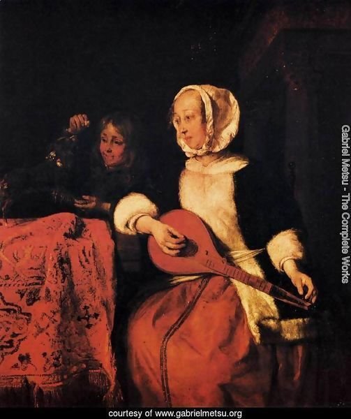 Woman Tuning a Mandolin