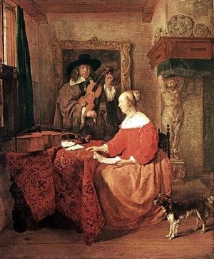 Gabriel Metsu - A Woman Seated at a Table and a Man Tuning a Violin
