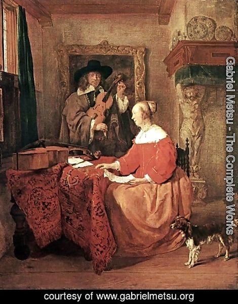 Gabriel Metsu - A Woman Seated at a Table and a Man Tuning a Violin