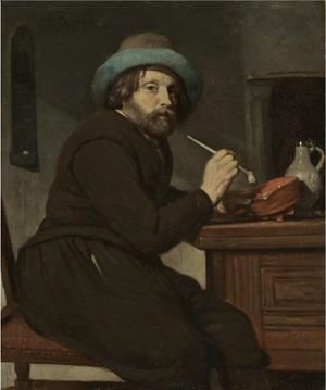 Gabriel Metsu - A Smoker Seated At A Table