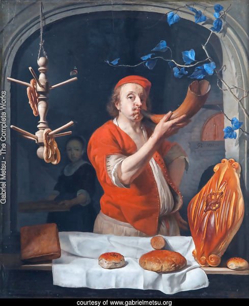 A Baker Blowing his Horn