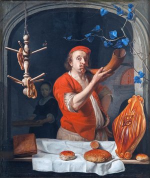 Gabriel Metsu - A Baker Blowing his Horn